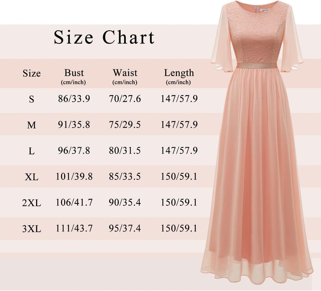 Bbonlinedress Abendkleider elegant für Hochzeit Spitzen Chiffon Ärmel Kleid festliches Brautjunferkl
