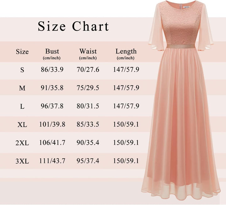Bbonlinedress Abendkleider elegant für Hochzeit Spitzen Chiffon Ärmel Kleid festliches Brautjunferkl