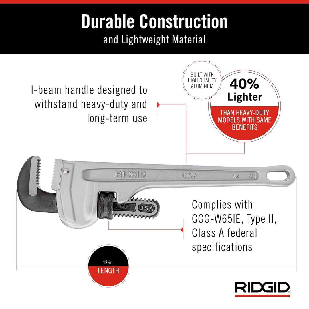RIDGID 47057 Modell 812 gerade Aluminium-Rohrzange, 12" Sanitär-Schraubenschlüssel 12 inch, 12 inch