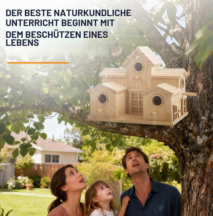 Vogelhaus aus Holz mit mehreren Einstiegslöchern, Kiefer natur, dekoratives Gartenhaus