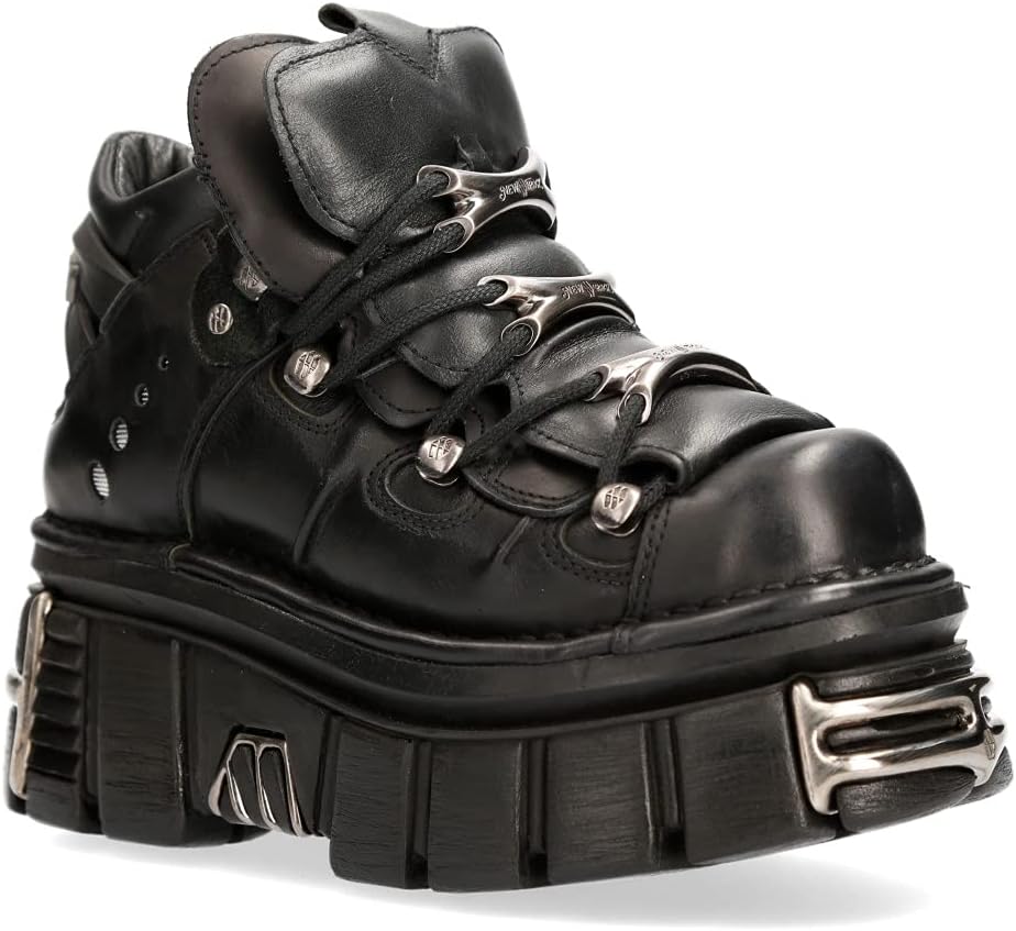 New Rock M.106-S112 Herren-Stiefel, Schwarz, mit Plateau und Verzierungen, Metallic Urban Black Shoe