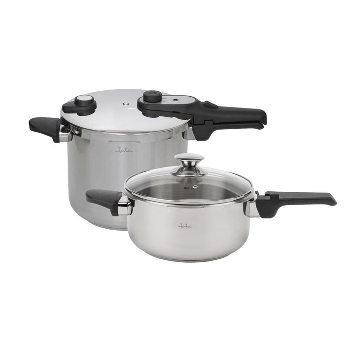 JATA Home HOLL2547 Express-Schnellkochtopf, 4 l + 7 l, Edelstahl, SUS304, Induktion, 2 Druckstufen,