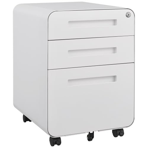 Abschliessbarer Rollcontainer mit 3 Schubladen – Mobiler Aktenschrank aus Metall mit 5 Sicherheitsro