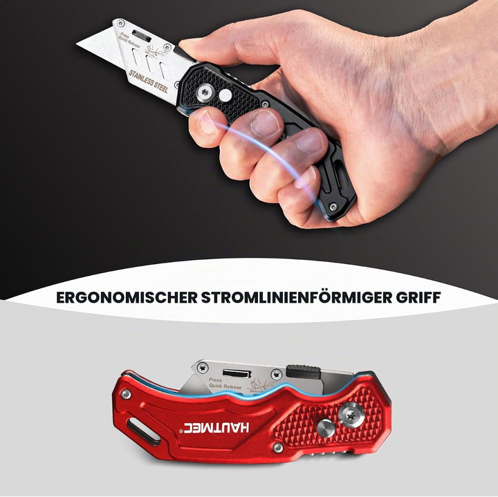 HAUTMEC 3er-Set Klappbares Universalmesser – Aluminium Cuttermesser mit Schnellwechselklinge, Sicher