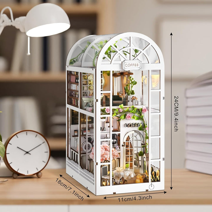 Book Nook Kit, Miniatur Puppenhaus Bücherregal-Einsatz mit LED-Beleuchtung, 3D Holzpuzzle DIY Modell