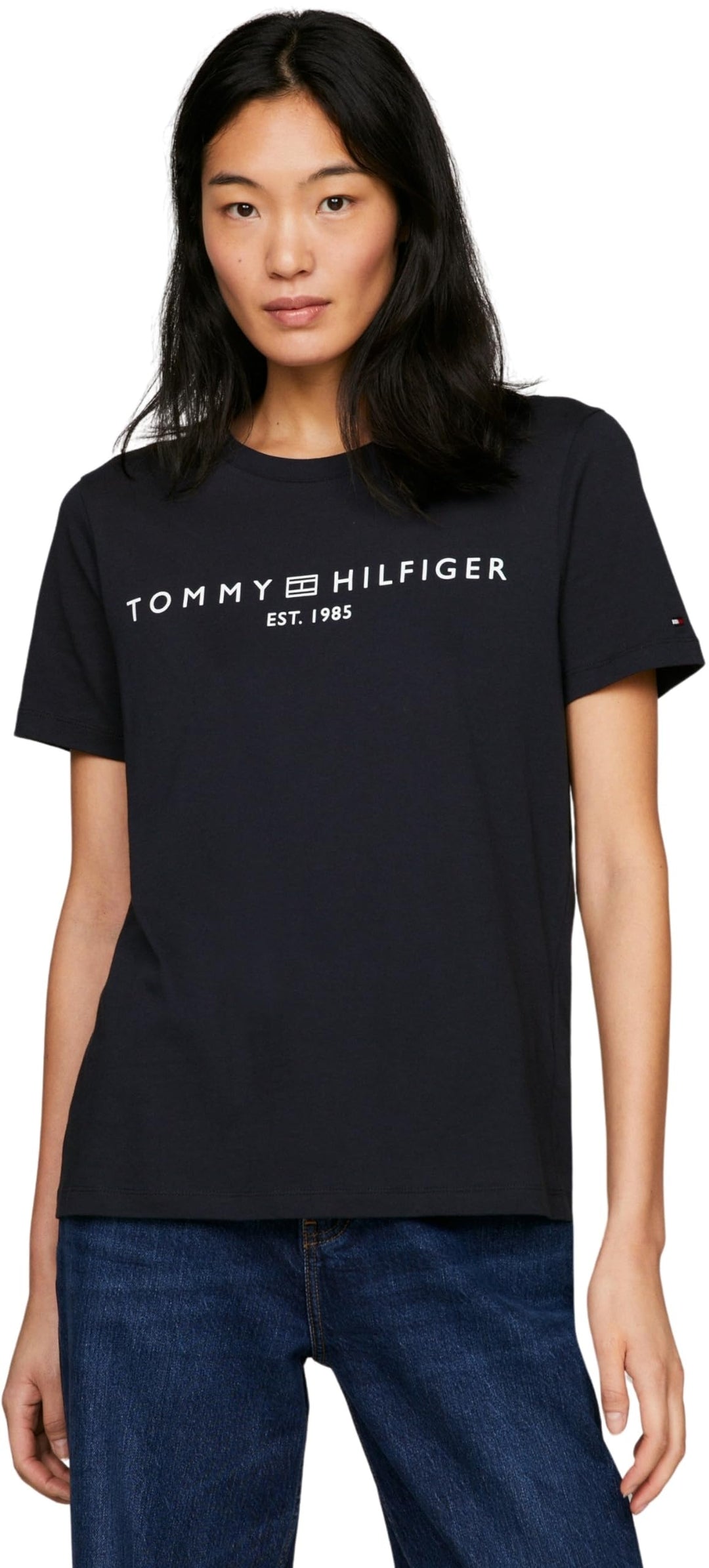 Tommy Hilfiger Damen T-Shirt Kurzarm Logo Rundhalsausschnitt XS Blue (Desert Sky), XS Blue (Desert S