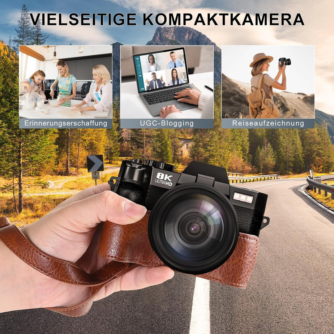 8K &amp; 64 MP Digitalkamera für Foto &amp; Video – 16-facher Zoom, WLAN, 180° Flip-Display, Autofokus, Bild
