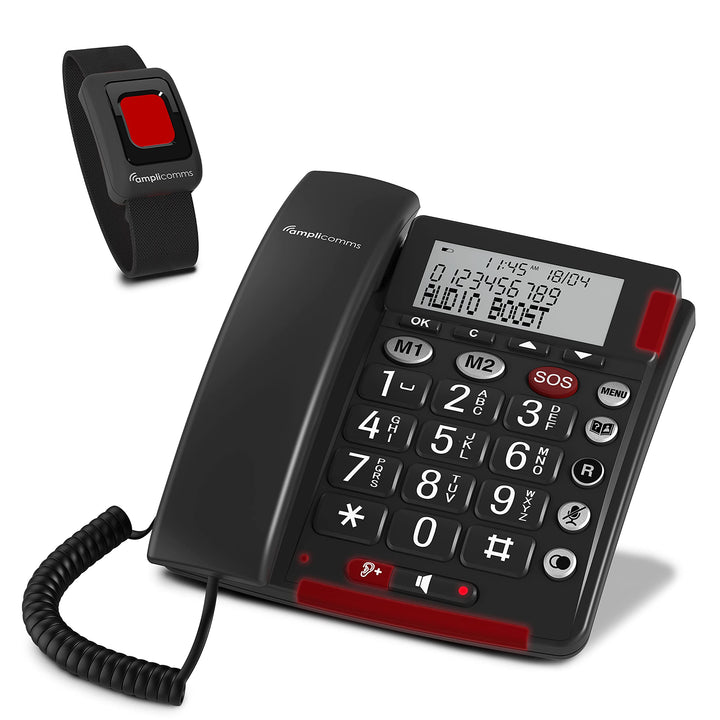 Amplicomms BigTel 50 Alarm Plus, schnurgebundenes Grosstasten-Telefon, mit SOS Taste und Notfallarmb