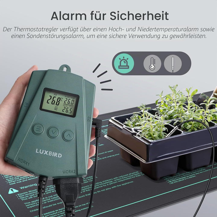 Luxbird Sämling-Heizmatte mit Thermostatregler, IP67 Wasserdicht 10"x20.75" Wärmematte für Pflanzen