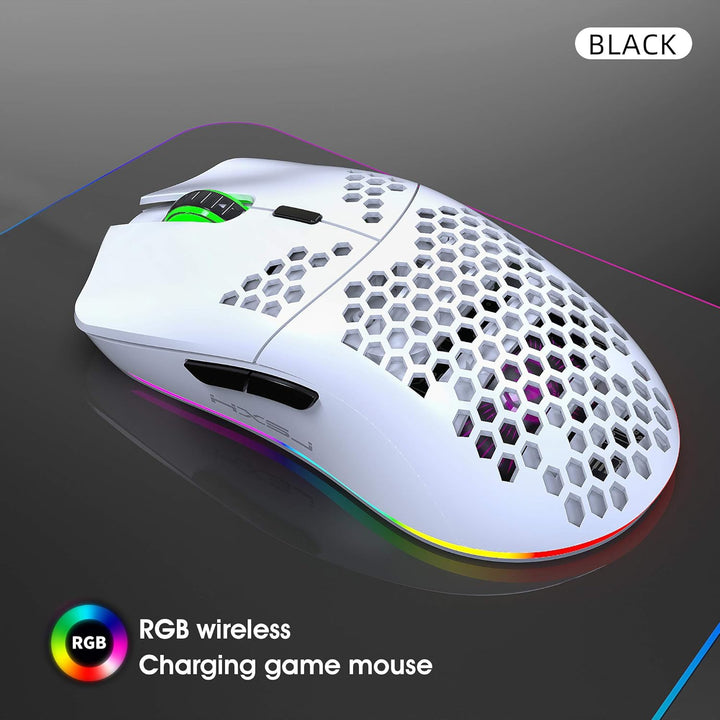 Drahtlose Gaming Maus, 2,4G Superleichte Wabenschale Ergonomische RGB-Mäuse mit 750mAh Akku, Energie