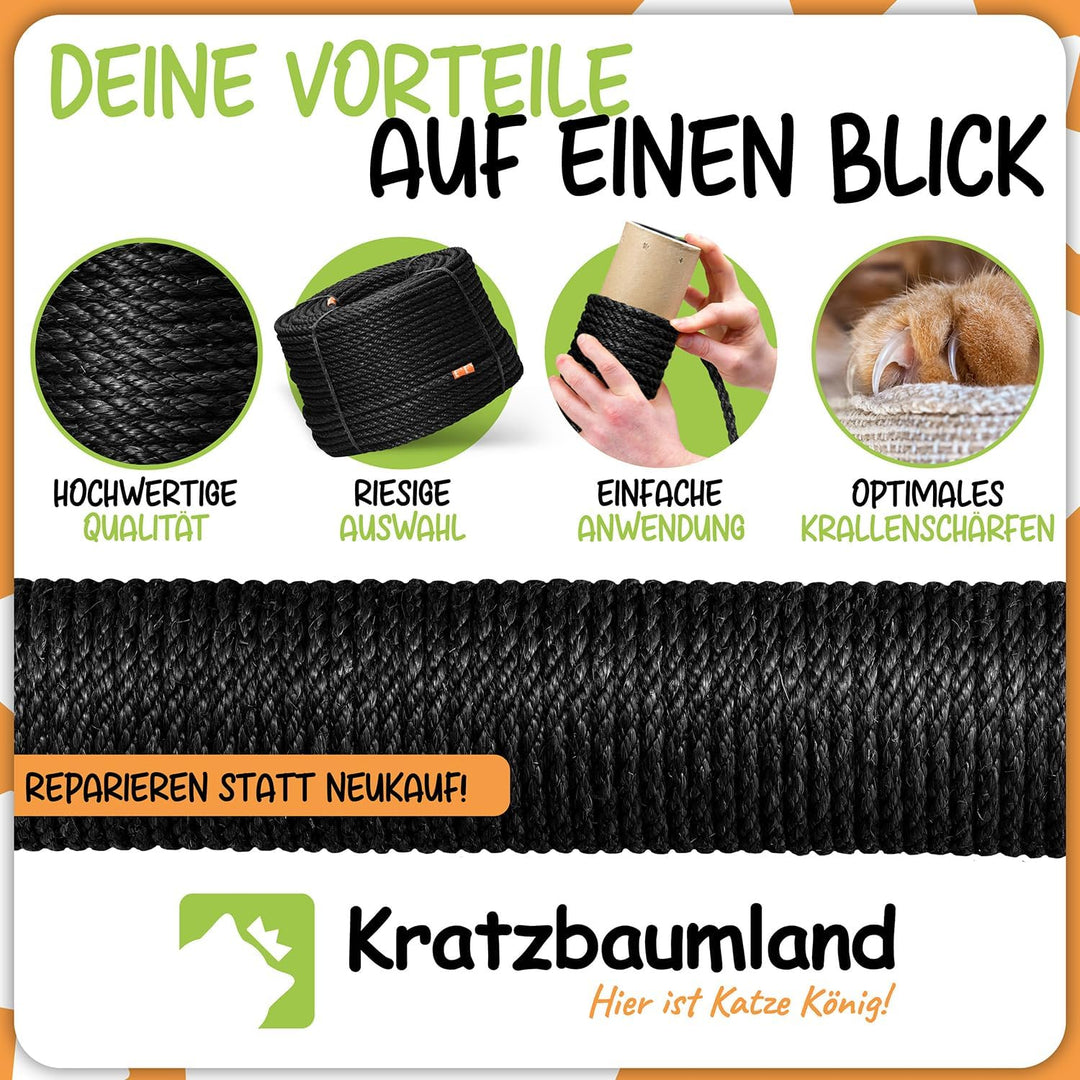 Kratzbaumland Premium-Sisalseil schwarz 6 mm, schwarzes Sisalseil für Kratzbäume (versch. Längen) (2