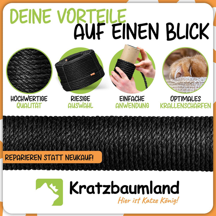 Kratzbaumland Premium-Sisalseil schwarz 6 mm, schwarzes Sisalseil für Kratzbäume (versch. Längen) (2