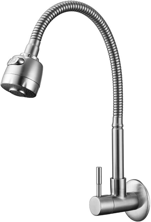 HOMELODY Wasserhahn Küche Wandmontage nur Kaltwasser Armatur Wandarmatur 360° Schwenkbar Doppelfunkt