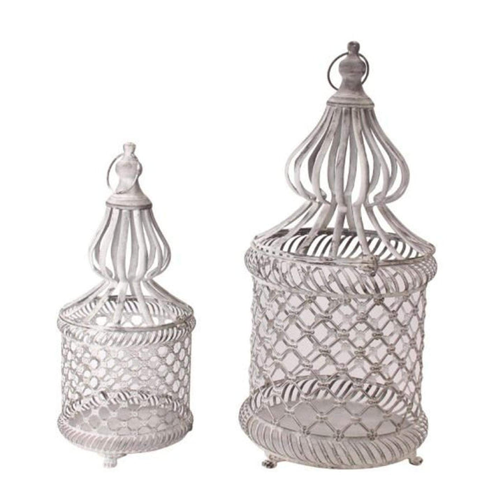 Runde Metall Laternen Shabby Grau. Höhe 52 cm / 68 cm. 2 Grössen, 2 Stück