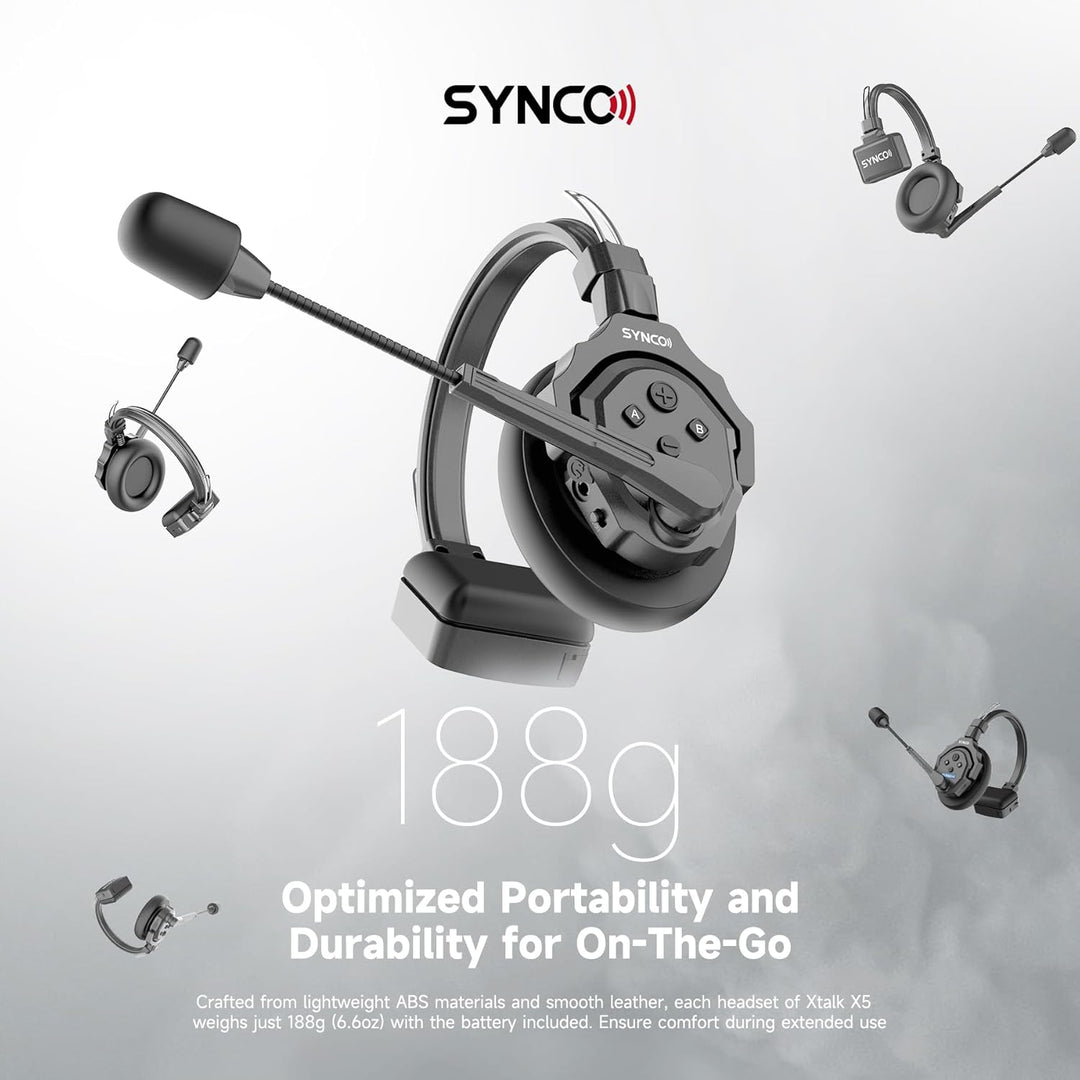 SYNCO XTalk X2 kabelloses Headset Intercom System,2.4 GHz Vollduplex 350 M/1148 FT Echtzeit-Monitori