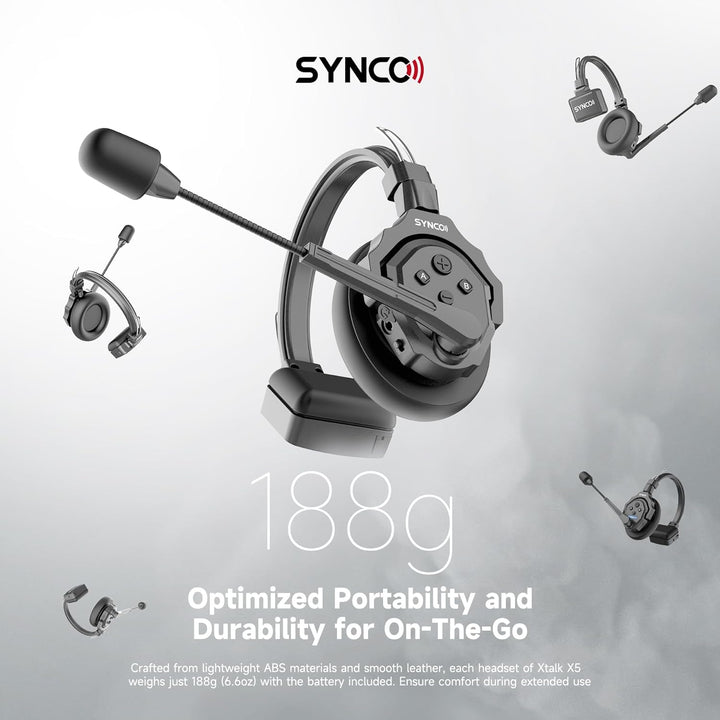 SYNCO XTalk X2 kabelloses Headset Intercom System,2.4 GHz Vollduplex 350 M/1148 FT Echtzeit-Monitori