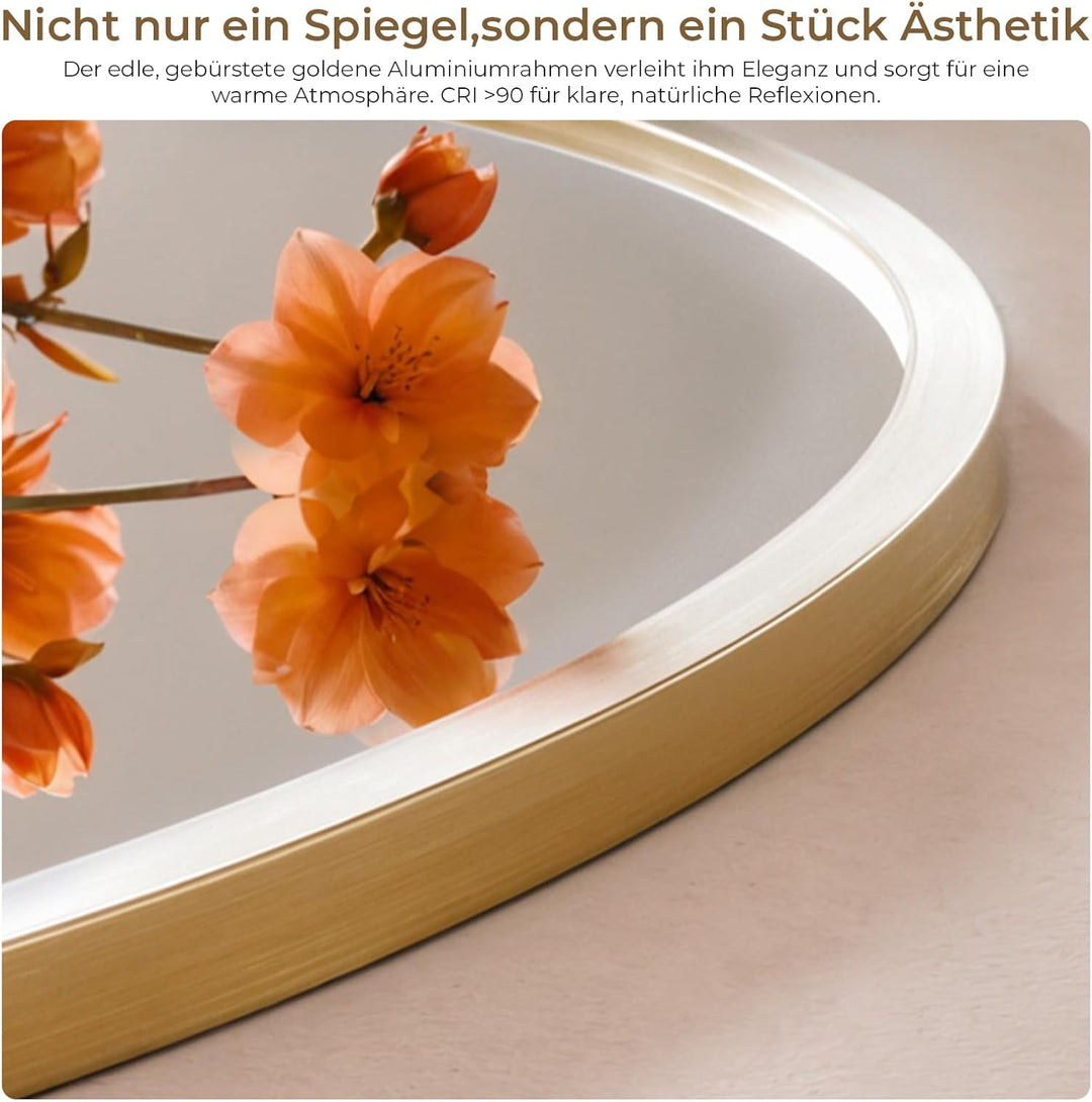 S'AFIELINA Badspiegel mit Beleuchtung Rund 60cm, Dimmbar Bad Spiegel mit Licht und Beschlagfrei-Funk