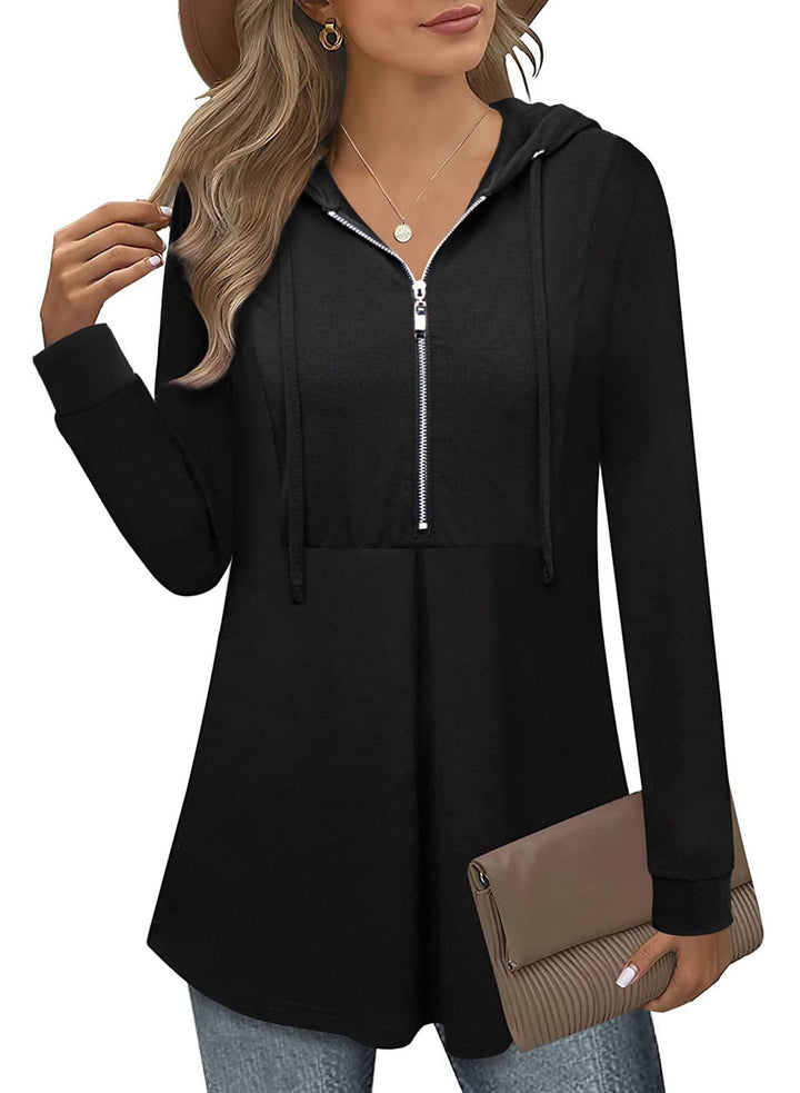 Siddhe Pullover Damen Hoodie 1/4 Zip Farbblock Sweatshirt Kapuzenpullover Tunika mit Reissverschluss