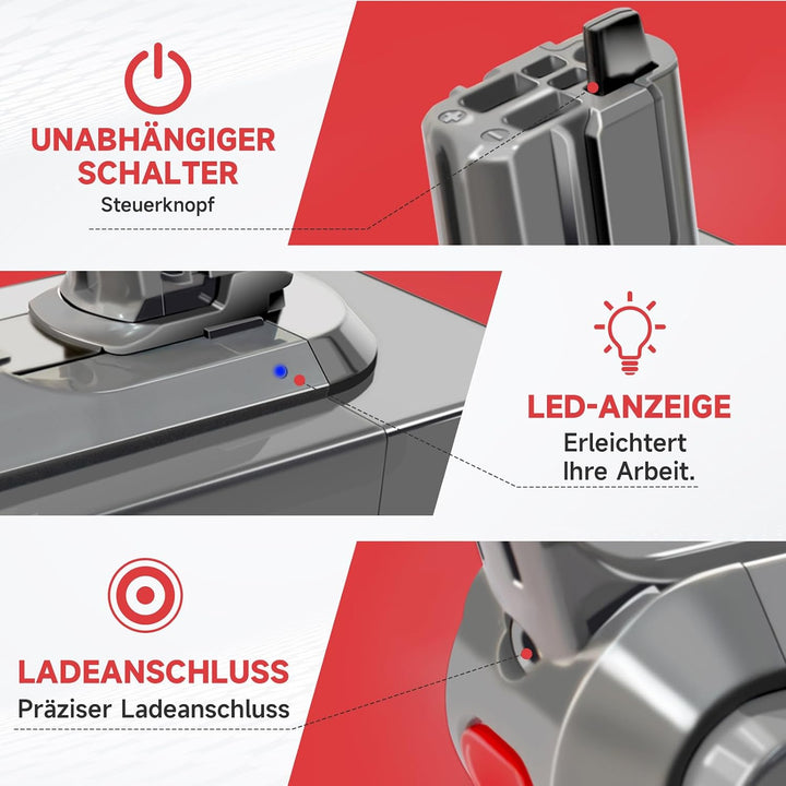 3950-mAh-Akku für V11/V15 Akku-Staubsauger, Ersatzakku 25,2 V, V11