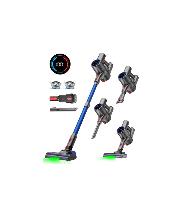 VersLife Akku Staubsauger 500W/45 Min/40kPa, Staubsauger Kabellos Selbstladender mit Smart LED-Displ