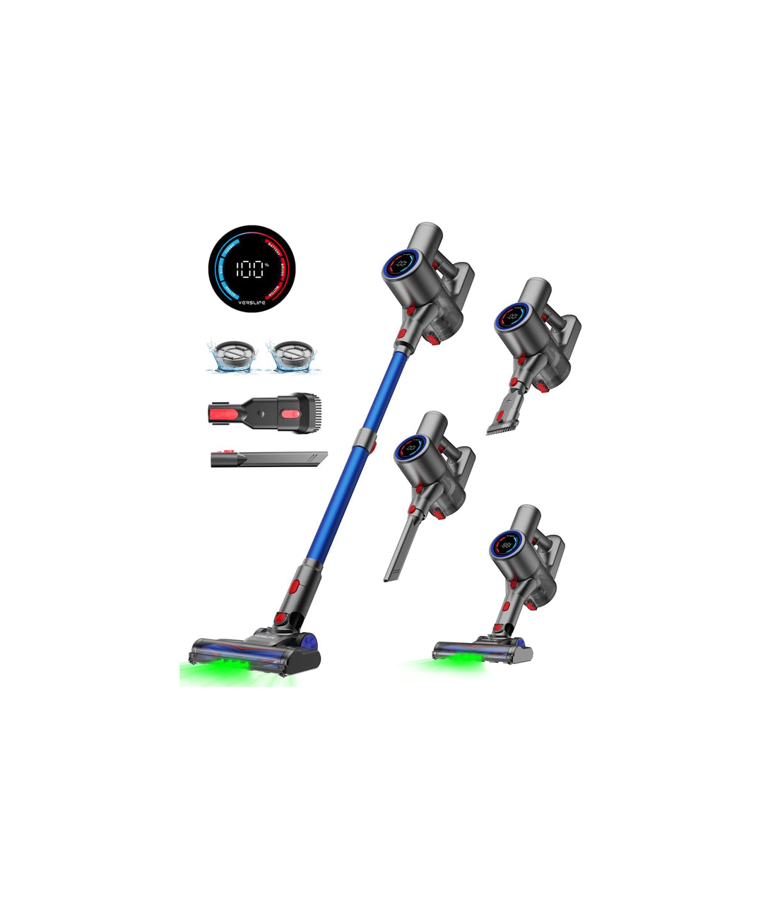 VersLife Z8 Akku Staubsauger Kabellos, 500W/45 Min/40000Pa Akkustaubsauger mit Smart LED-Display, Se