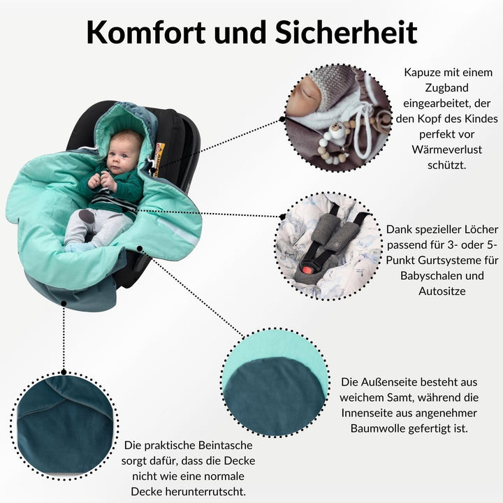 Premium Einschlagdecke Babyschale, Baby Erstausstattung aus Baumwolle für Autositz, Kuscheldecke für