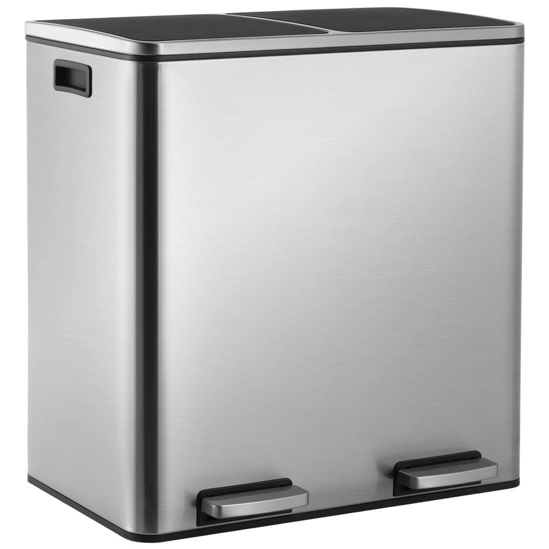 LIFERUN Mülleimer 2 Fächer, Abfalleimer Küche 60L (2x 30 Liter), aus Metall, mit Softclose Deckel, 2