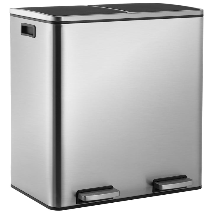 LIFERUN Mülleimer 2 Fächer, Abfalleimer Küche 60L (2x 30 Liter), aus Metall, mit Softclose Deckel, 2
