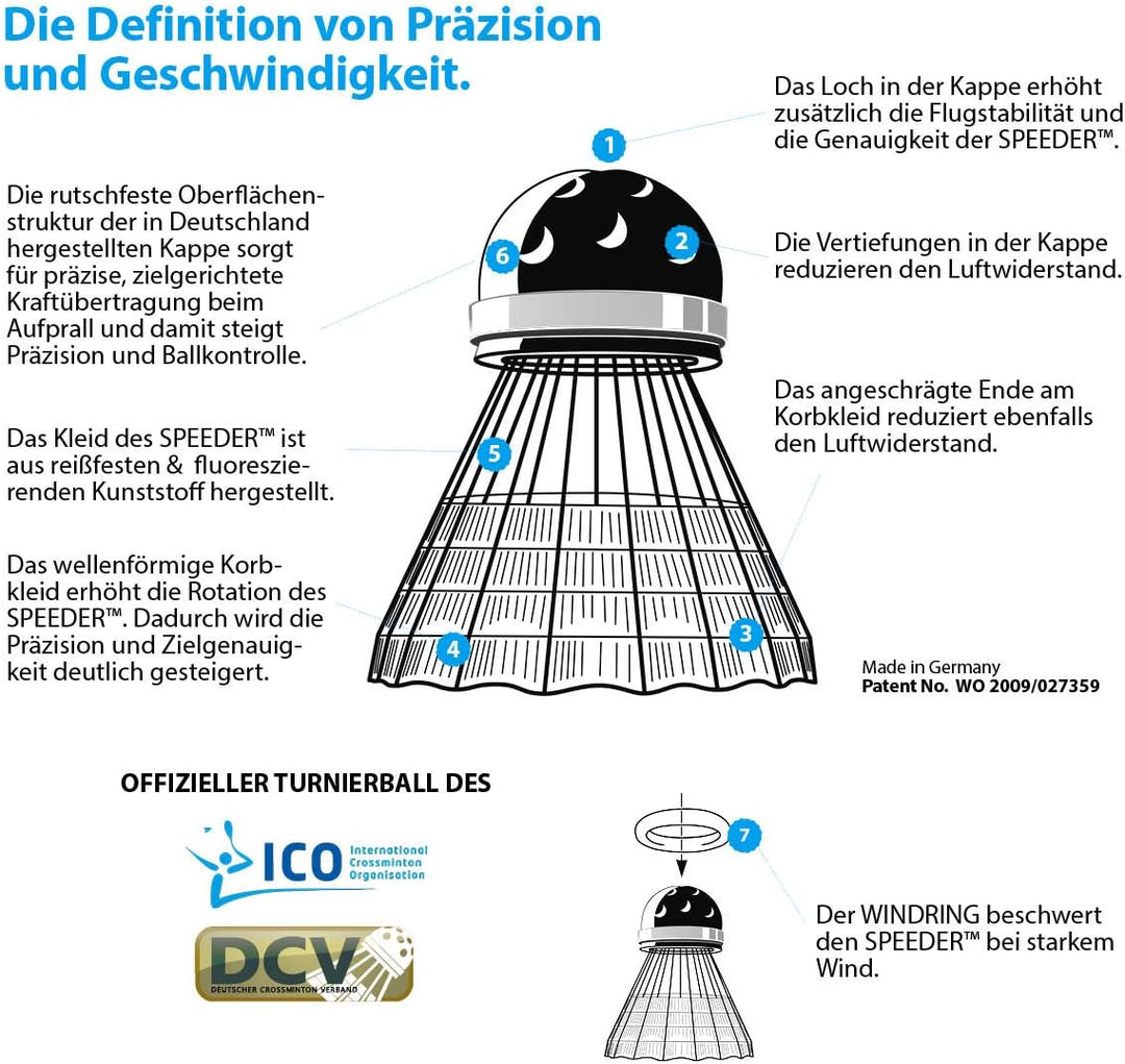 Speedminton® Racket Phantom, Weiss/Schwarz/Silber