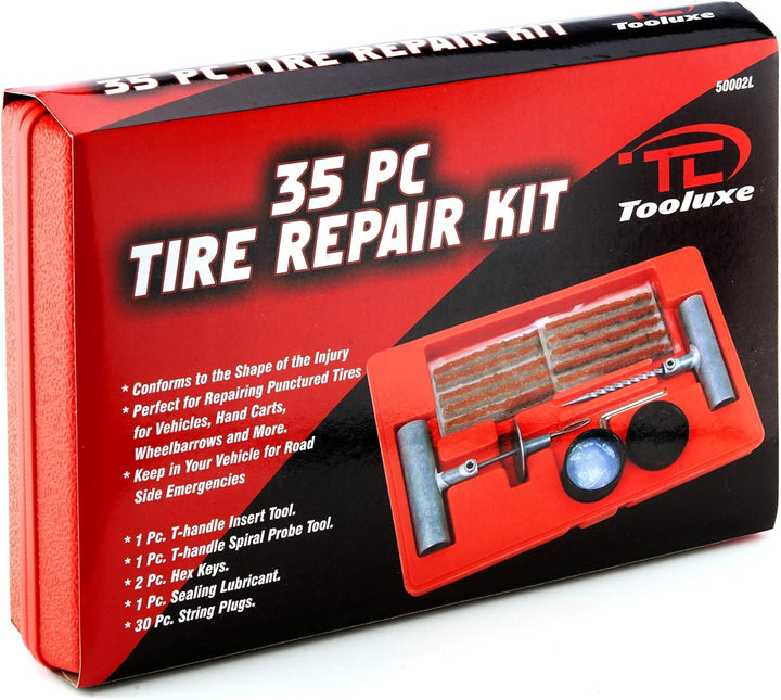 tooluxe® 50002L Reifen-Reparatur-Set Set, Stecker flach und Reifen punktiert | 35-teilig 35 Piece, 3