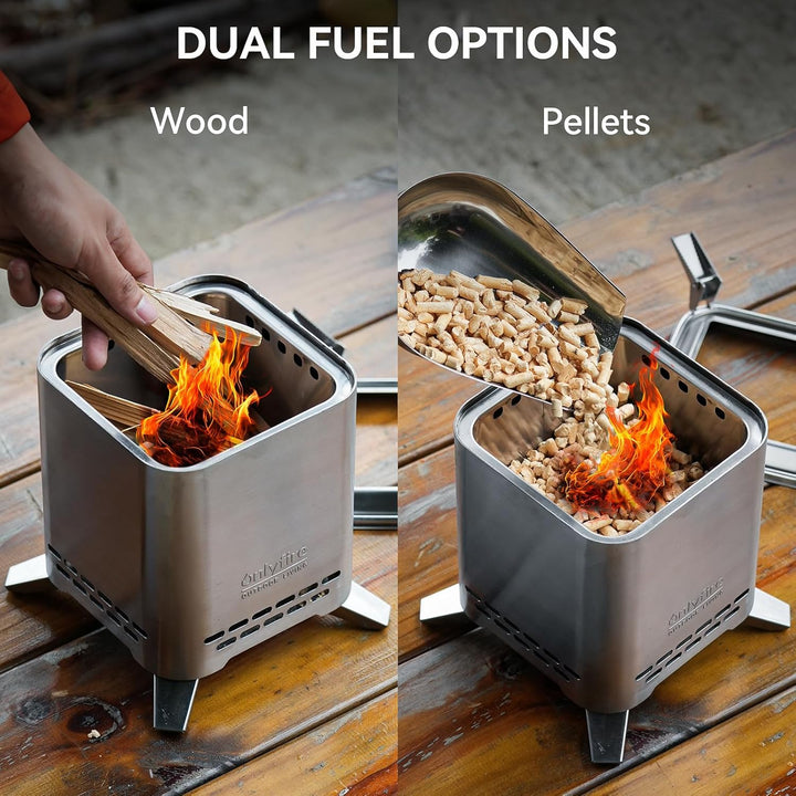 onlyfire Tischkamin mit Topfhalter und Tragetasche, 2 in 1 Feuerstelle Outdoor Quadratisch, Feuersch