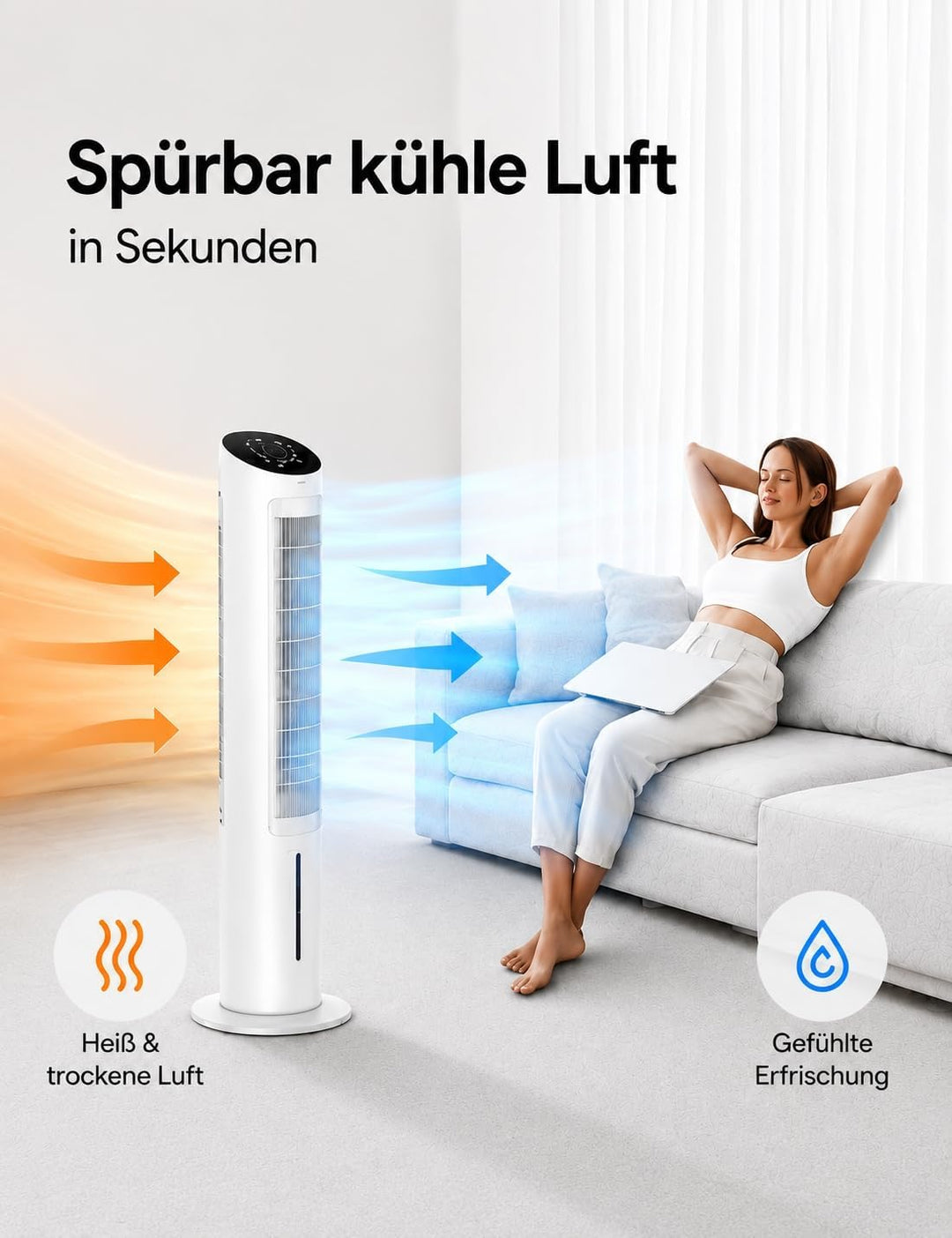 Dreo Turmventilator mit Kühlung leise, Ventilator mit Wasserkühlung, 40-Zoll Luftkühler, Verdunstung