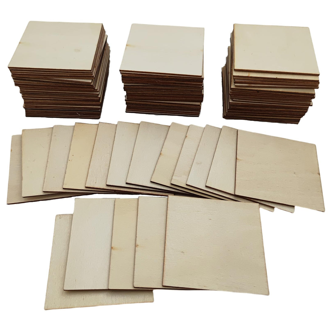 100 Stück unfertige Sperrholzblätter, 7,5 x 7,5 x 0,2 cm, quadratische Holzblätter, Blanko-Holzblätt