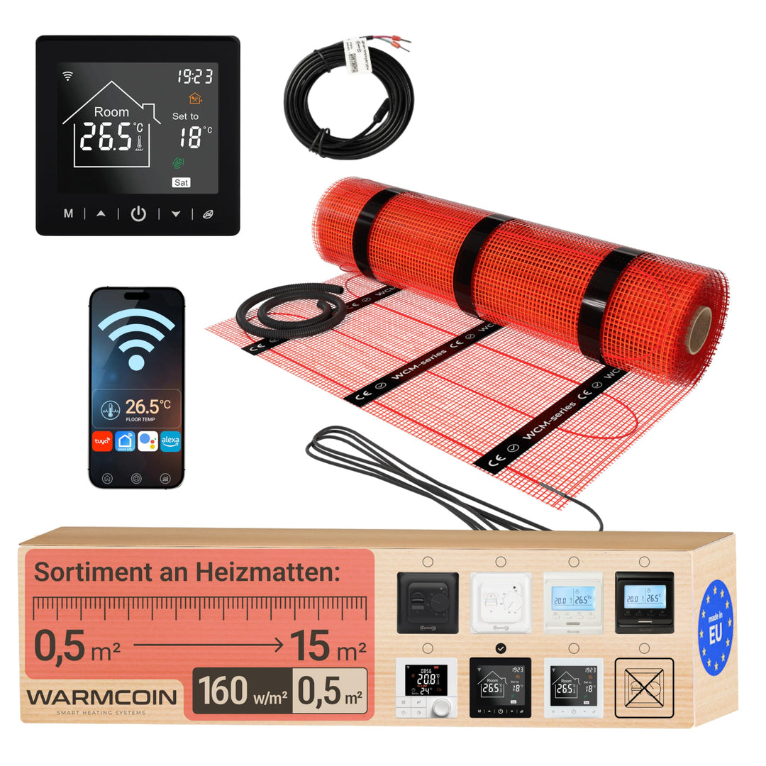 Elektrische Fussbodenheizung All-in-One Set 160 W/m² – Fliesen, Laminat &amp; Vinyl – 0,5 m² – Inkl. W10