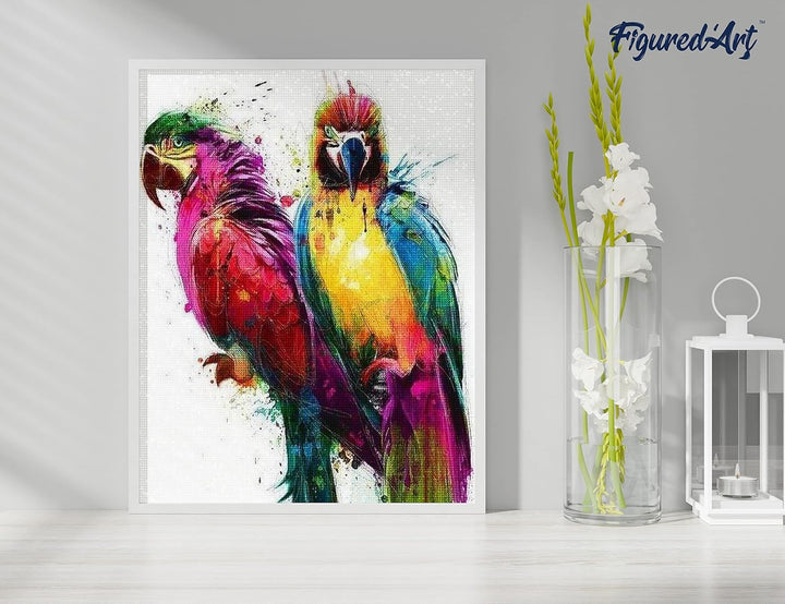 Figured'Art Diamond Painting Erwachsene 40x50cm Ganze Leinwand gerollt Papageien in der Malerei 5D B