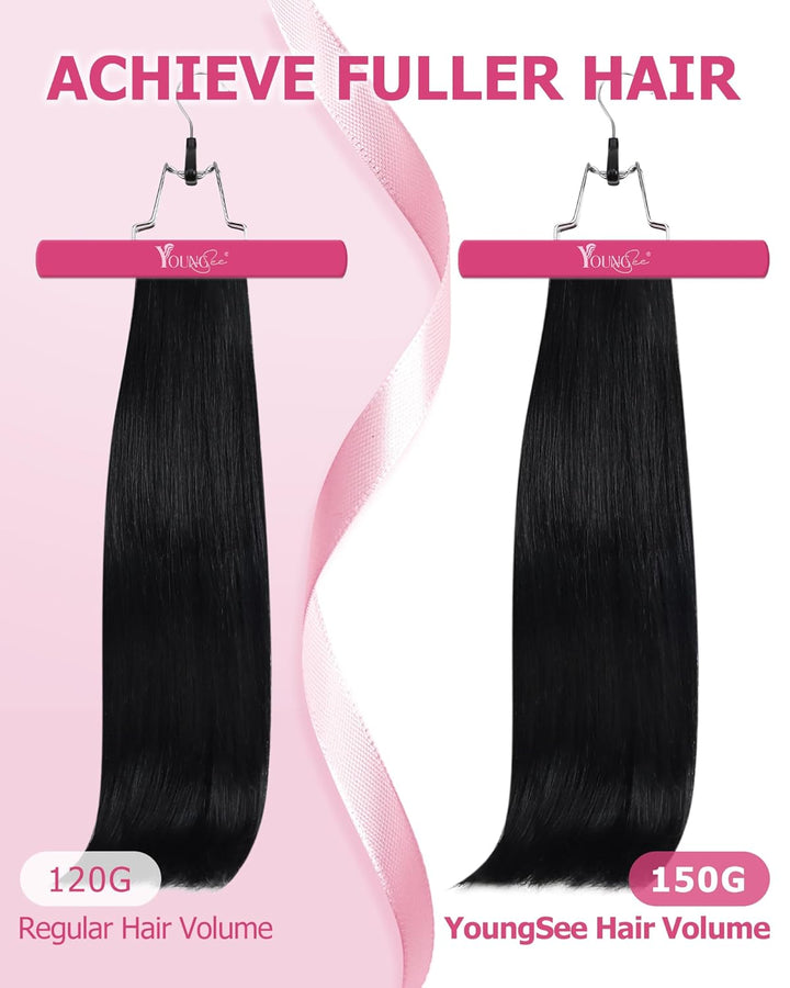 YoungSee Clip in Extensions Schwarz Clip in Extensions Echthaar Lang Echthaar Extensions Clip Schwar
