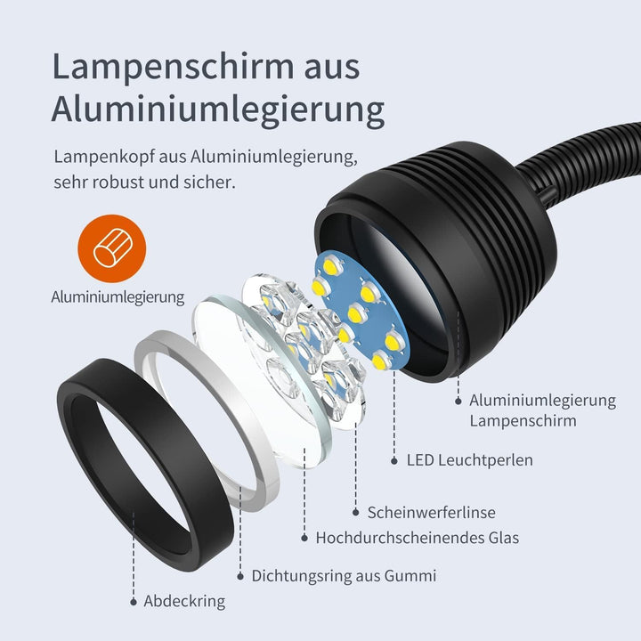 YouTeMei Maschinenlampe mit Magnetfuss Magnetische LED Drehmaschine Lampe 14W 1400 Lumen 6500K Flexi