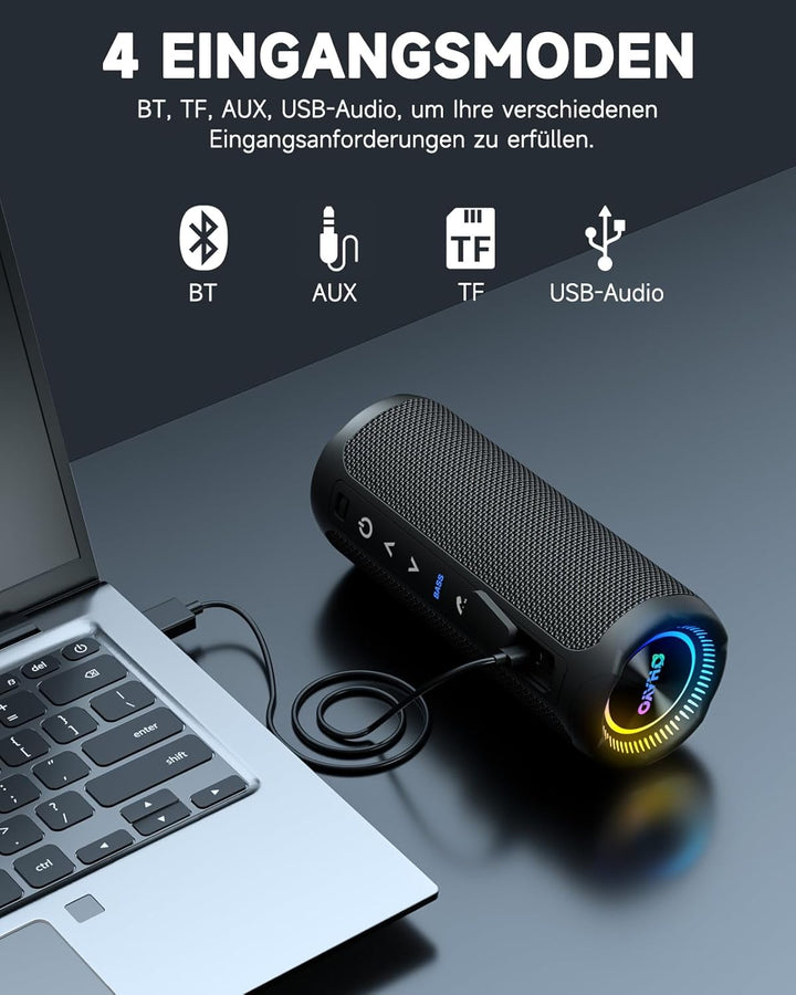 OHAYO HiFi Bluetooth Lautsprecher mit LED Licht, 35W Dualen Treibern Bluetooth Box, Tragbare Musikbo