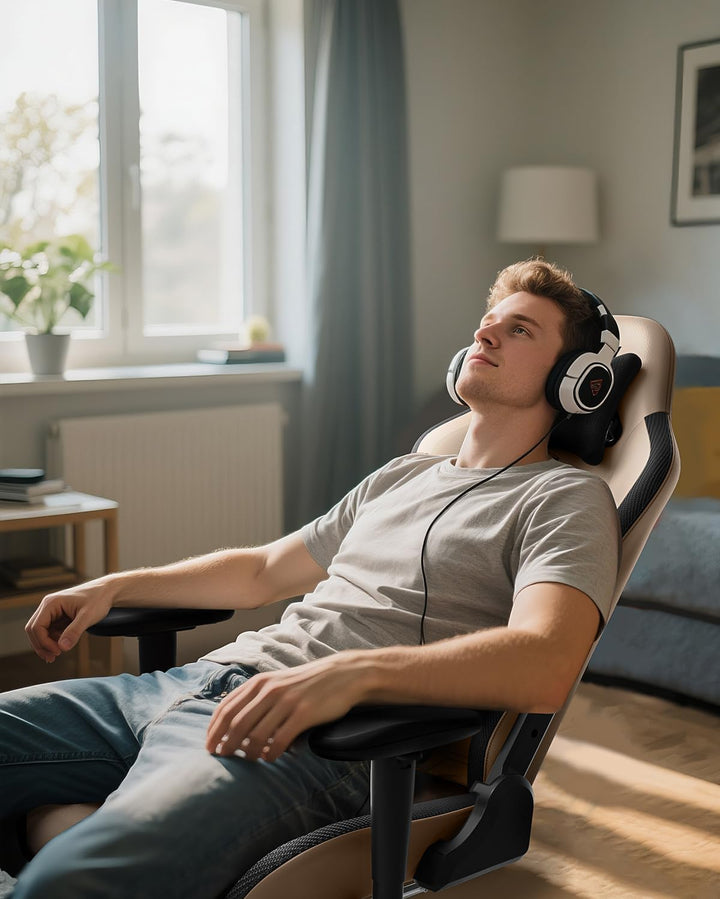 AutoFull Gaming-Stuhl Bürostuhl Schreibtischstuhl mit ergonomischer Lordosenstütze, PU-Leder im Raci