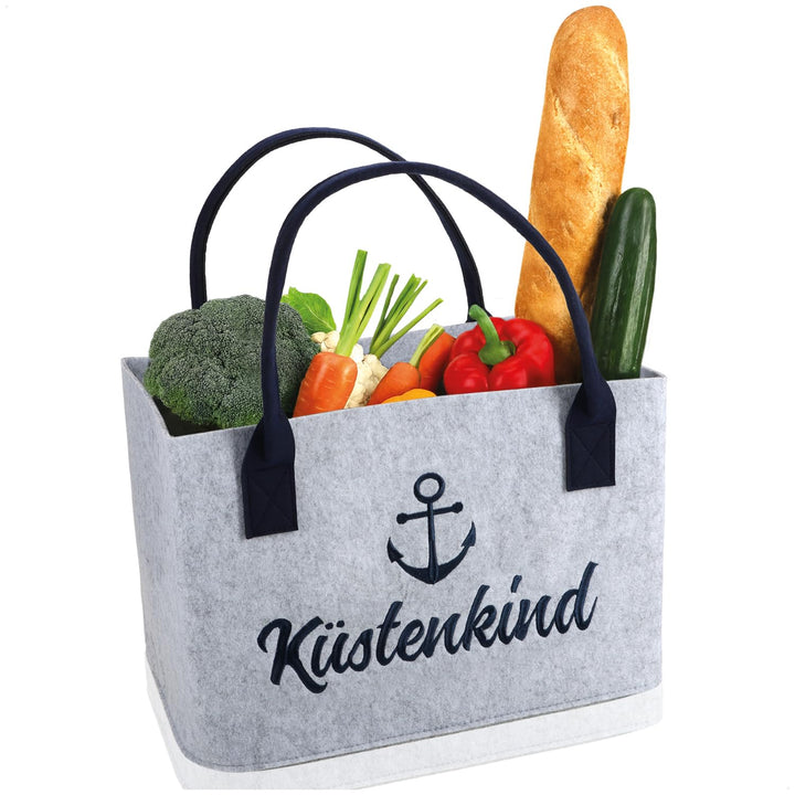 com-four® Filz-Shopper mit Henkel - faltbarer Aufbewahrungskorb aus Filz - Kaminholz-Tasche 40 x 26