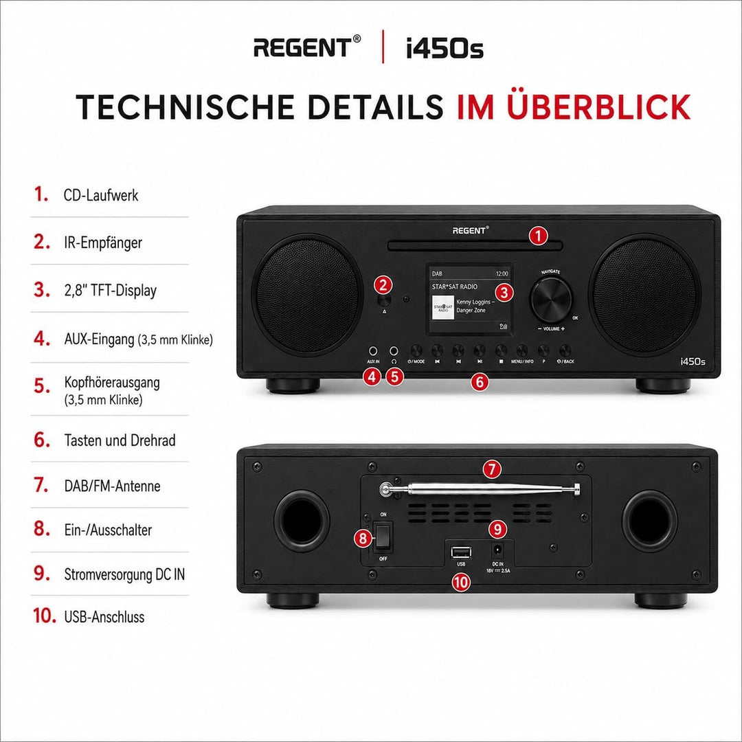 Ferguson Regent i450s CD-Player Internetradio mit Netzwerkfunktion, Spotify Connect, AUX, USB, Bluet