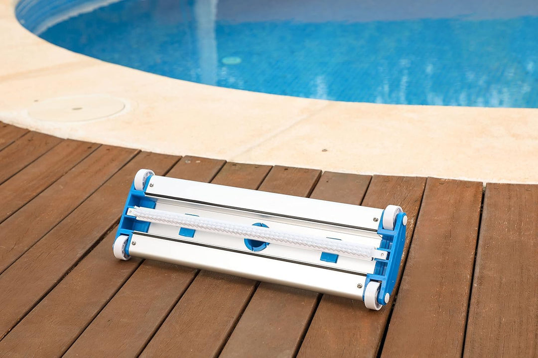 SIQUA Aluminium-Poolreiniger mit Vier Rädern und Schleppbürste, Anschluss an Ø38 mm Saugschlauch, Lä