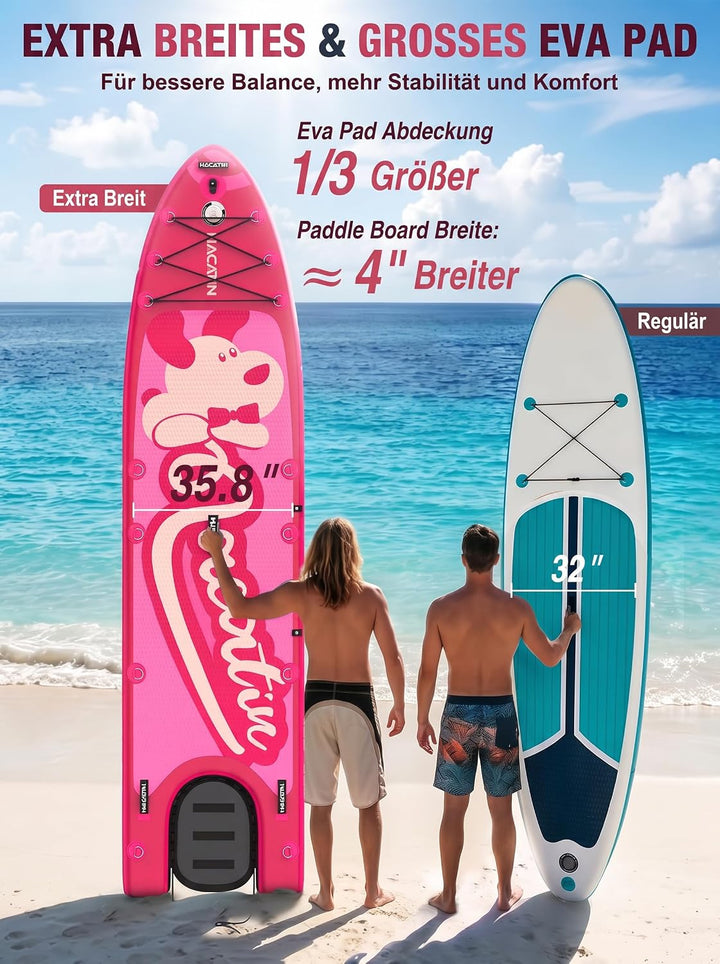 NACATIN 366cm (12ft) aufblasbares SUP Board mit Hunderampe, breites 91cm (36in) Stand Up Paddling Bo