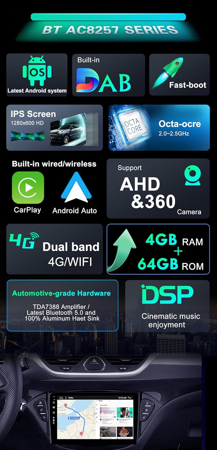 BXLIYER - Built-in DAB - Android 12 IPS Autoradio für Opel Corsa (2015-2019) / Adam (2013-2016) - Ei