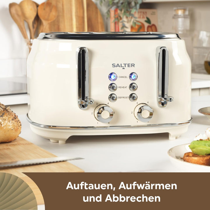 Salter Retro Toaster 4 Scheiben – Breite Schlitze, 6 Bräunungsgrad, Auftauen, Aufwärmen, Abbrechen F