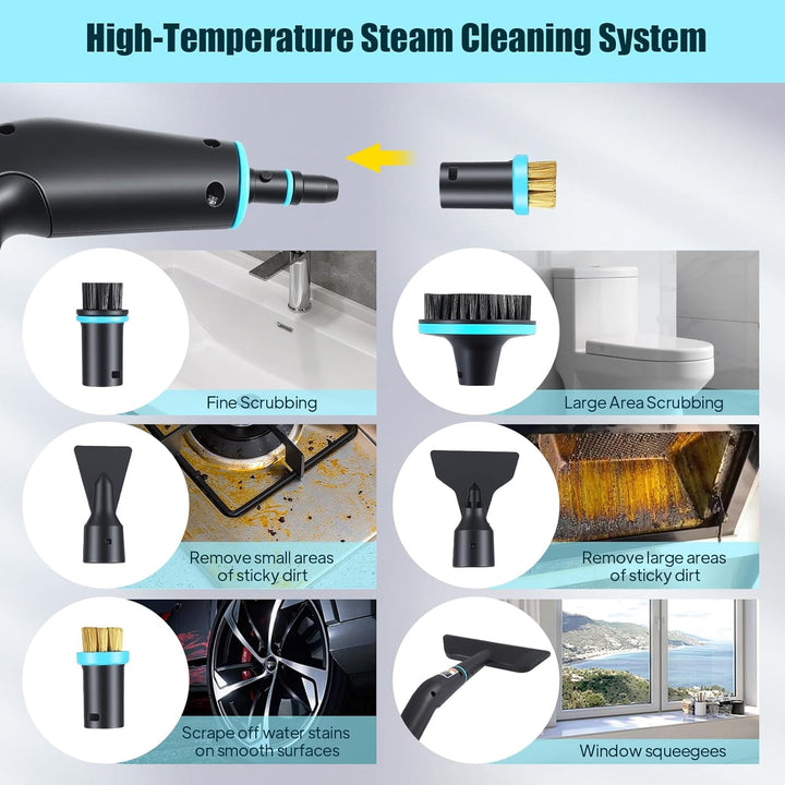 Dampfreiniger Handgerät 2500W, 4.5 Bar Hochdruck & 15s Aufheizung, 1250ml Wassertank, 9 Zubehör für