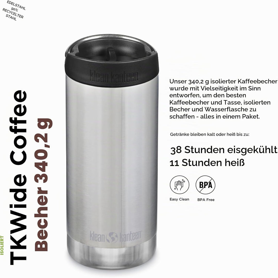 Klean Kanteen TKWide VI Trinkflasche Gebürsteter Edelstahl 355 ml