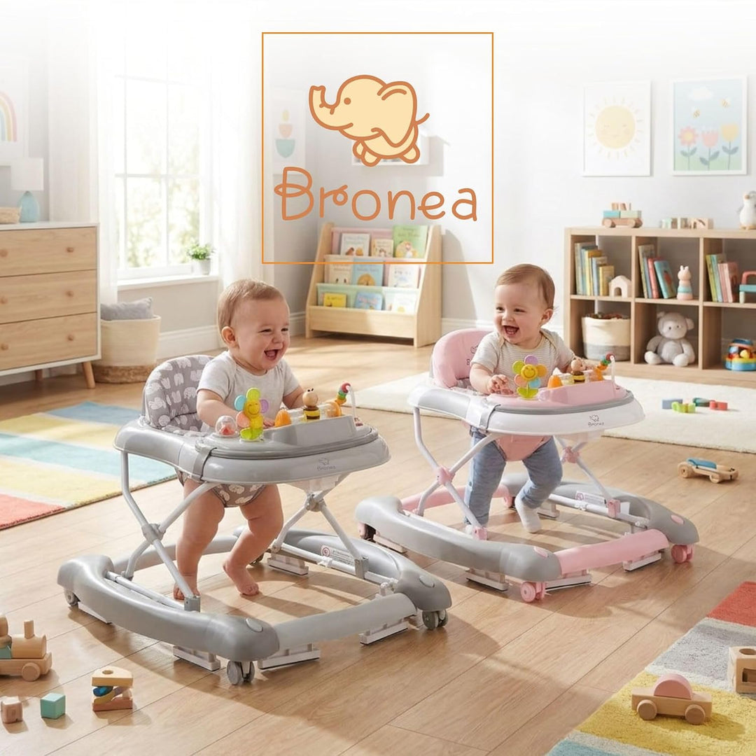 BRONEA 4-in-1 Gehfrei Baby ab 6 Monate | Lauflernwagen mit Schaukelfunktion und Spielpaneel mit Musi