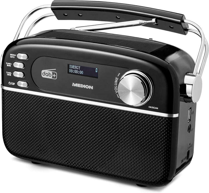 MEDION E66809 DAB Plus tragbares Solar Radio (Retro Design, Solarpanel, Bluetooth, DAB+ UKW, integri