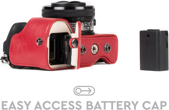 MegaGear Sony Alpha A6500 (16-50 mm) Ever Ready Leder Kamera-Case mit Trageriemen und Batteriezugang